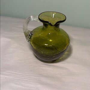 Vintage Hand Blown Green Crackle Glass Mini Pitcher